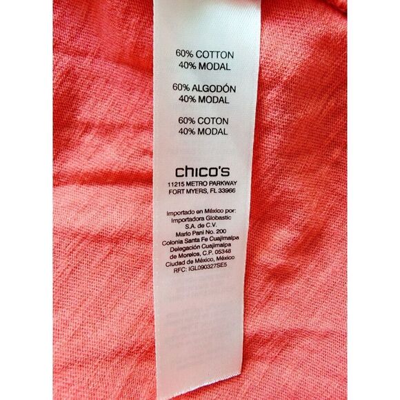 Chico's 3 Orange Cotton Blend V-Neck Short Sleeve T-Shirt XL Chest Pckt - Picture 8 of 8